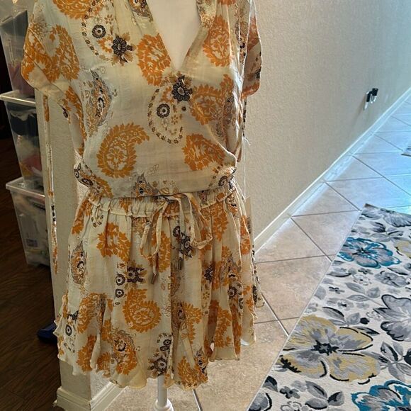 Bishop & Young Women's M Splendor Flare Skirt Smock Waist Cream Orange Mini New - Picture 10 of 10